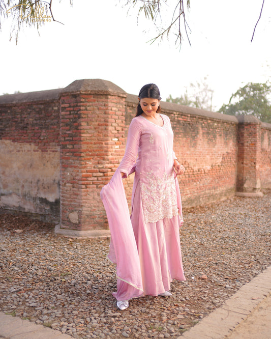 Blush Pink Embroidered Kurta Palazzo Set with Dupatta | MX 146A