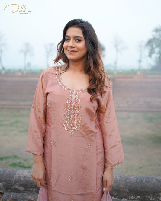 Elegant Peach Embroidered Kurta Set | MX 155A