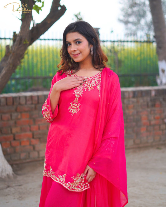 Embroidered Kurta Palazzo Dupatta Set | MX 165