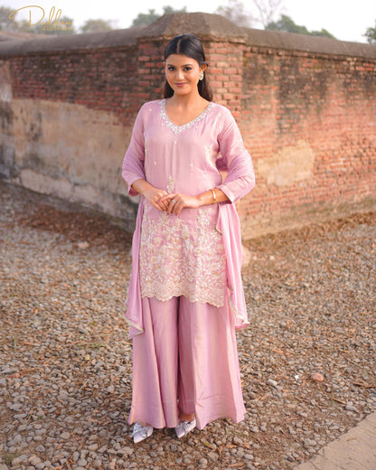 Blush Pink Embroidered Kurta Palazzo Set with Dupatta | MX 146A