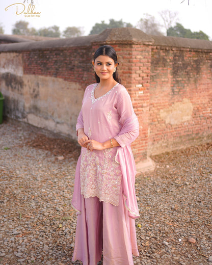 Blush Pink Embroidered Kurta Palazzo Set with Dupatta | MX 146A