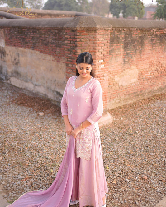Blush Pink Embroidered Kurta Palazzo Set with Dupatta | MX 146A