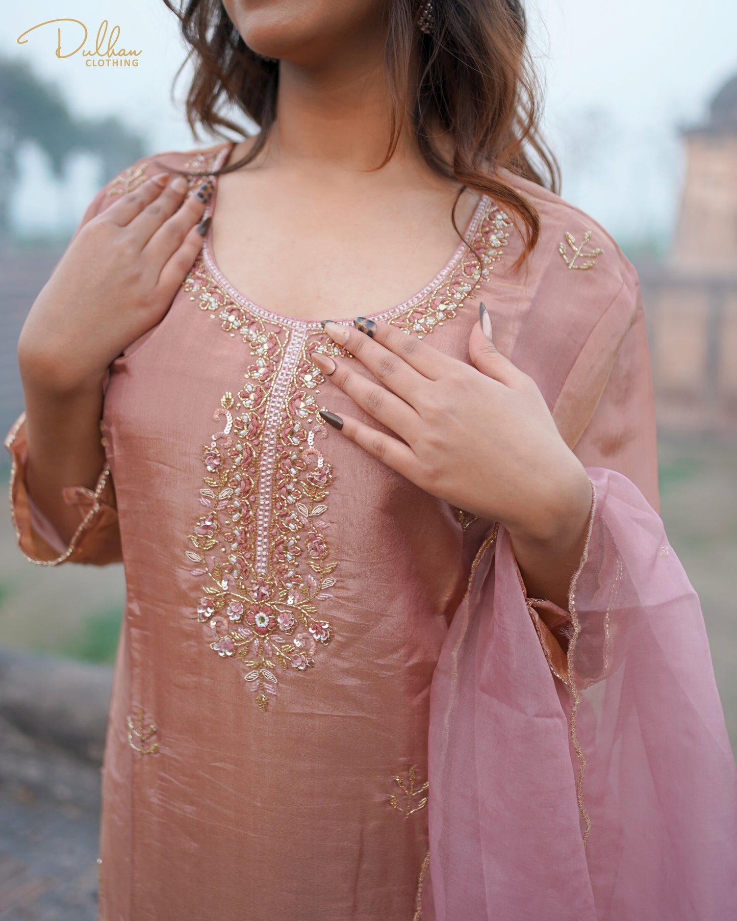 Elegant Peach Embroidered Kurta Set | MX 155A