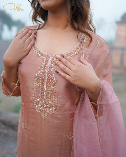 Elegant Peach Embroidered Kurta Set | MX 155A