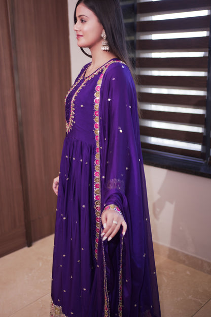 Royal Purple Embroidered Anarkali Suit with Dupatta