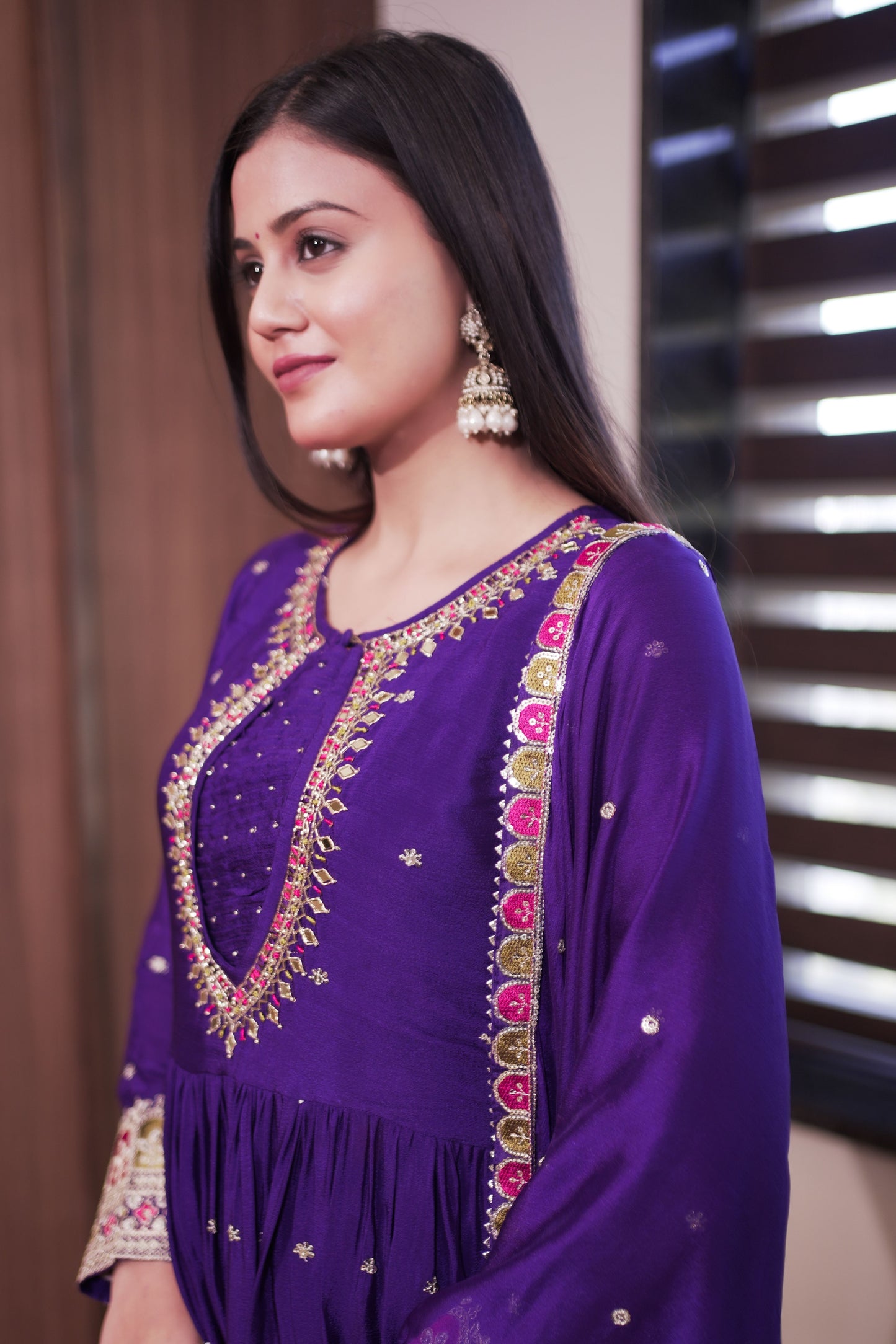 Royal Purple Embroidered Anarkali Suit with Dupatta