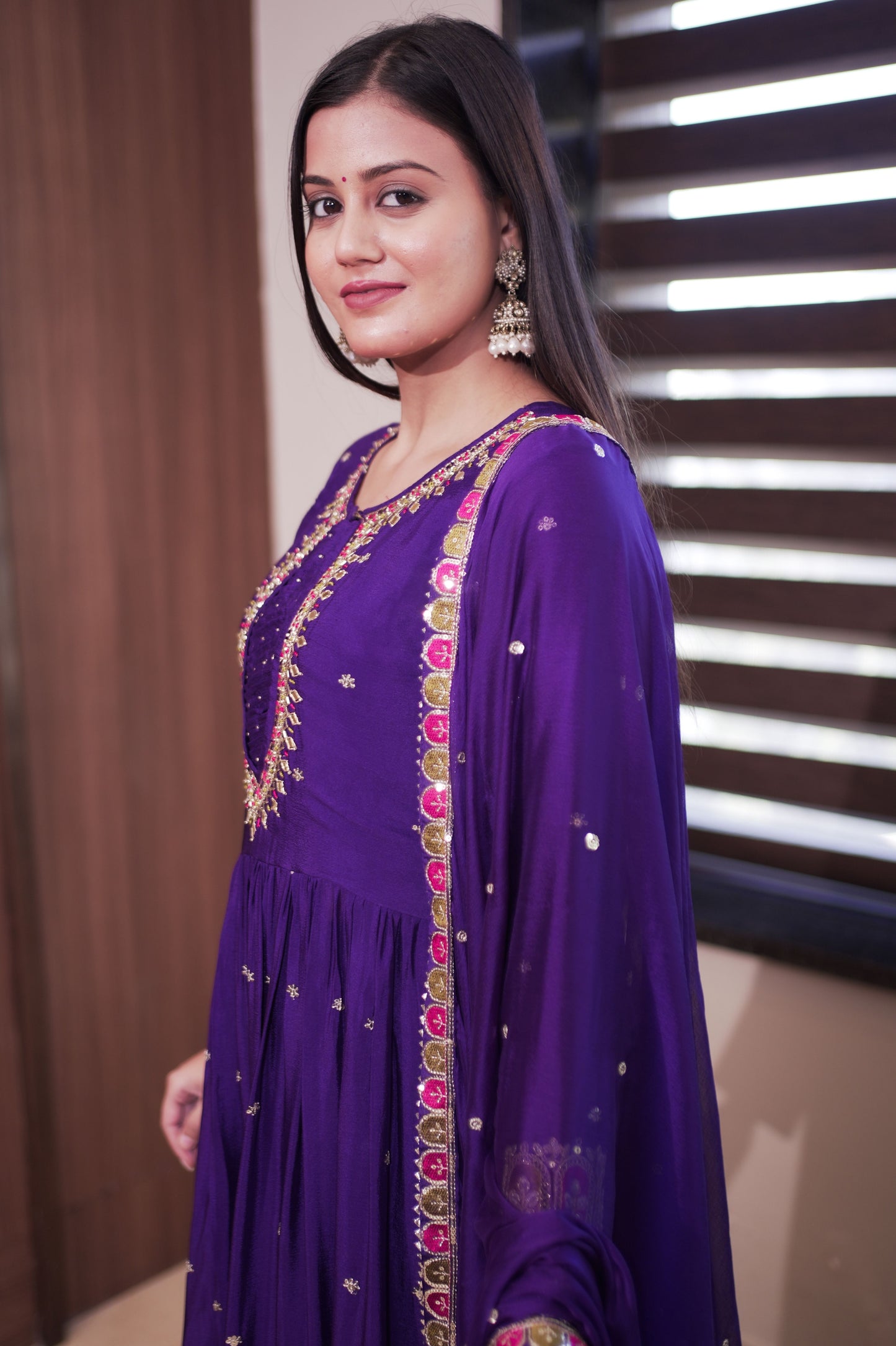 Royal Purple Embroidered Anarkali Suit with Dupatta