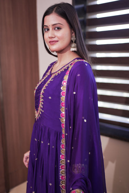 Royal Purple Embroidered Anarkali Suit with Dupatta