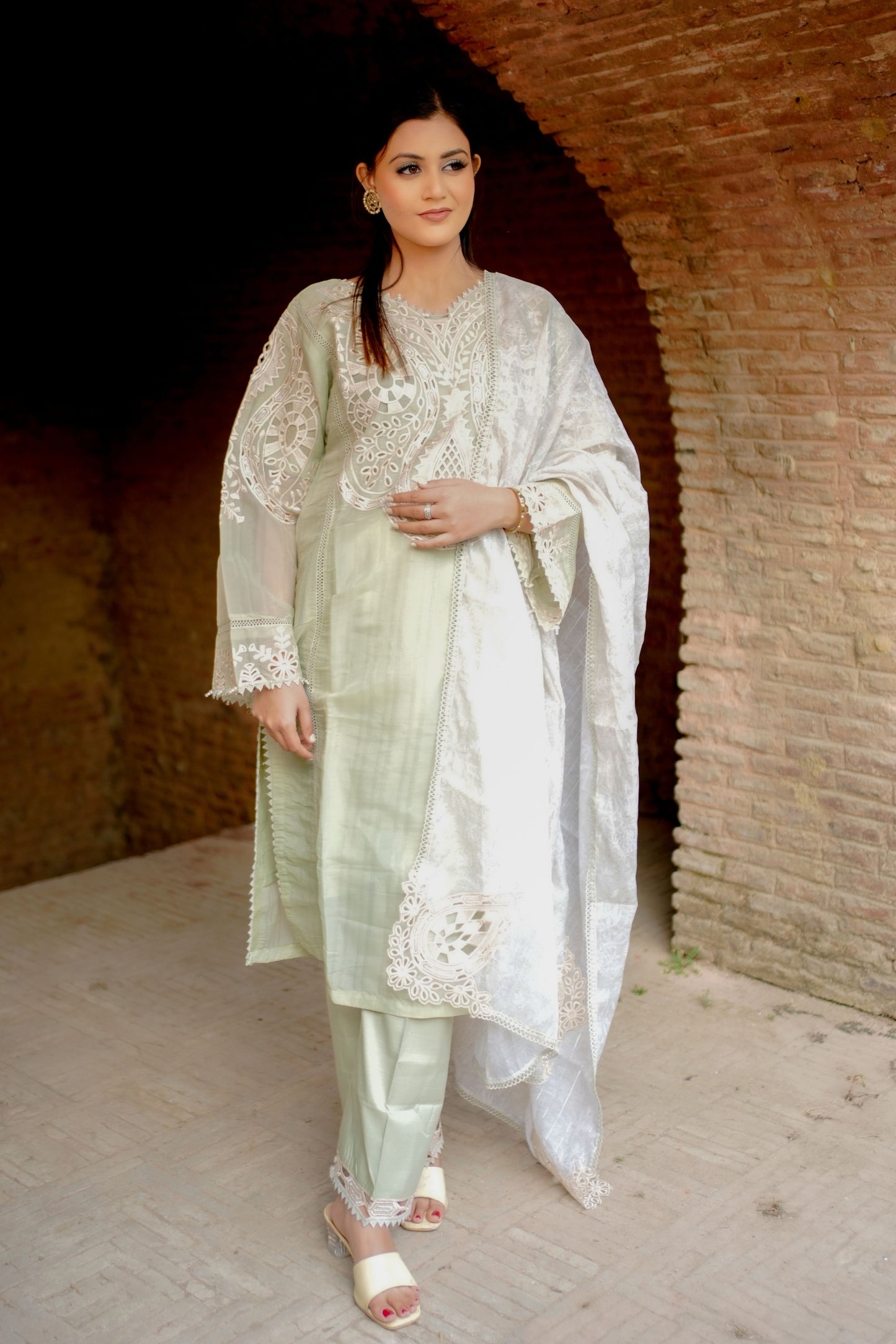 Pastel Green Embroidered Suit Set HM 117E