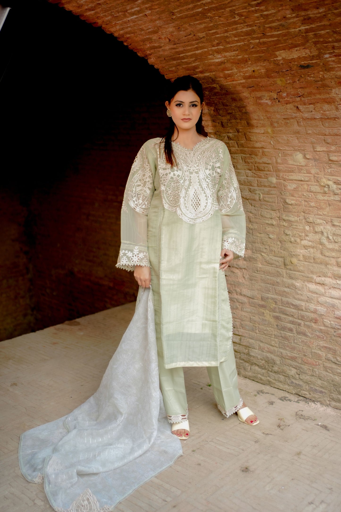 Pastel Green Embroidered Suit Set HM 117E