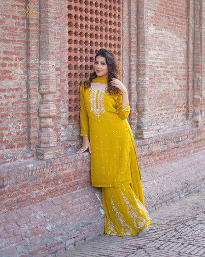 Mustard Embroidered Kurta Set | MX 164 A