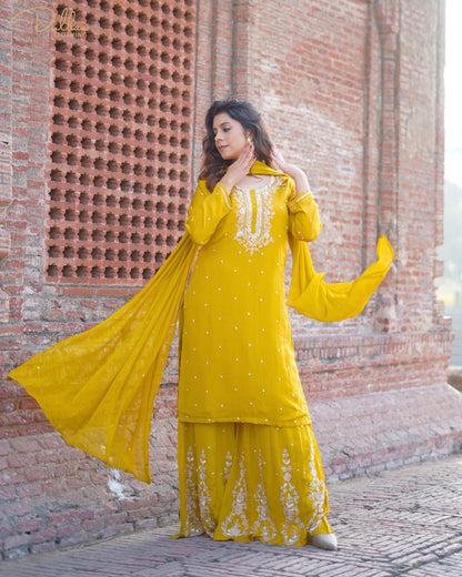 Mustard Embroidered Kurta Set | MX 164 A