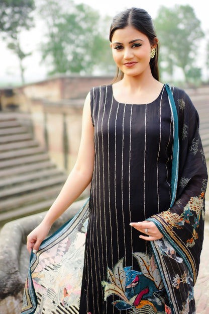 Black Printed Designer Suit Set GT 630A