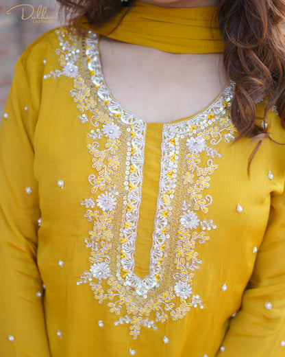 Mustard Embroidered Kurta Set | MX 164 A