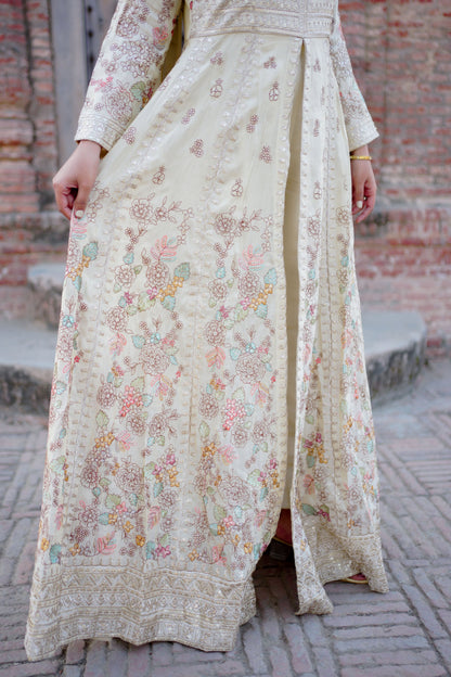 Designer Cream Embroidered Anarkali Outfit GT 722A