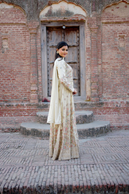 Designer Cream Embroidered Anarkali Outfit GT 722A