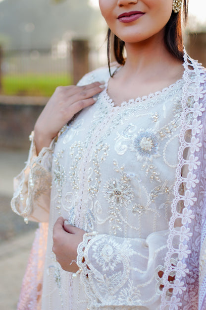 White Lace Work Suit Set HM 120A