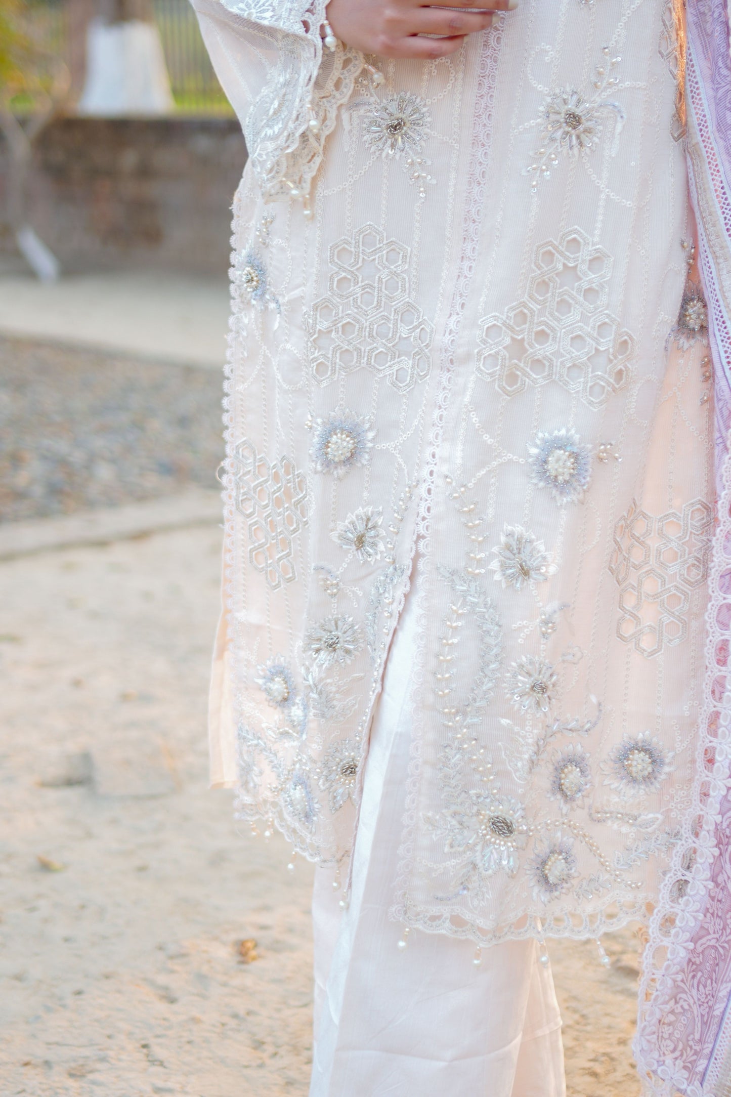 White Lace Work Suit Set HM 120A