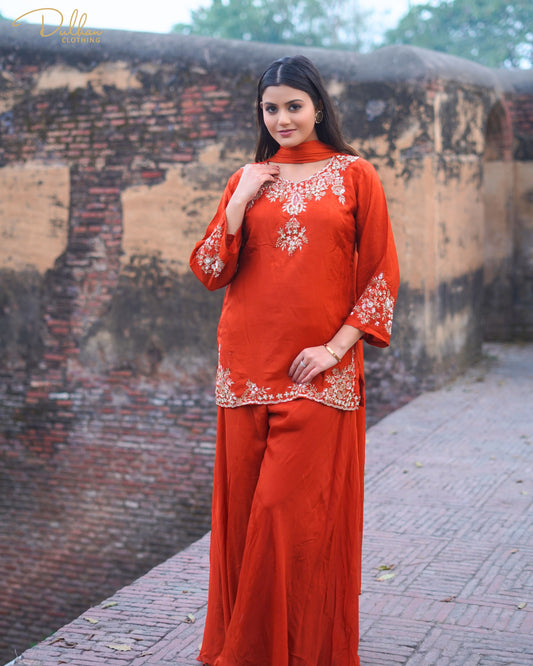 Embroidered Kurta Palazzo Dupatta Set | MX 165