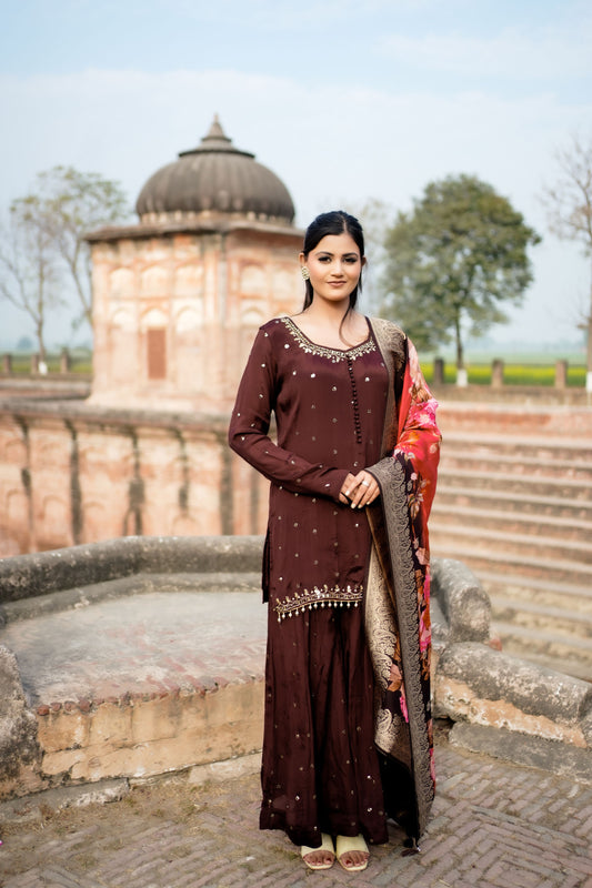 Maroon Embellished Designer Sharara Suit  GT 702A