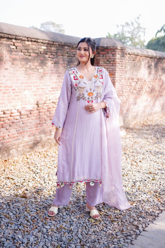 Pastel Purple Floral Embroidered Suit Z 368A