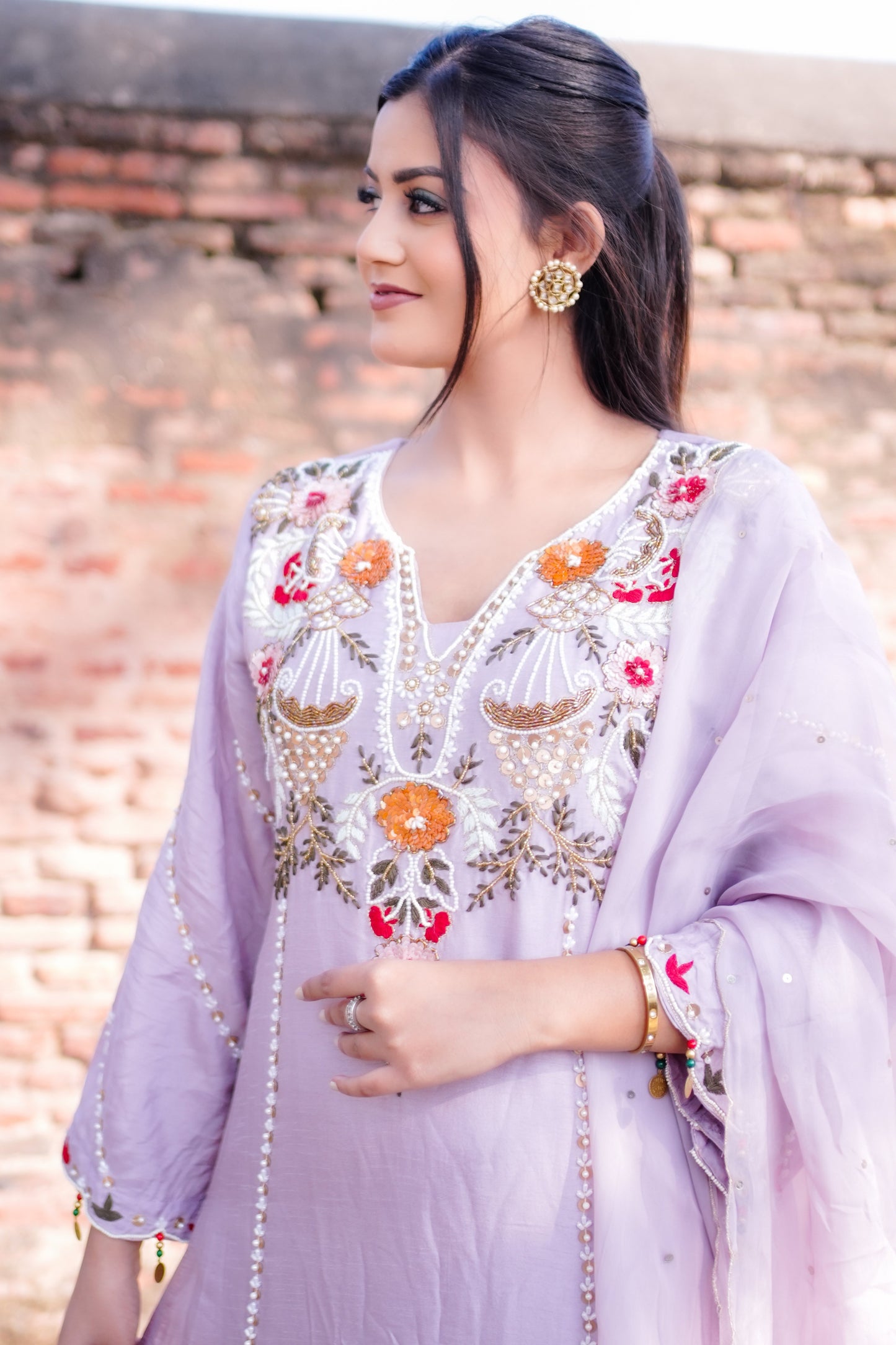 Pastel Purple Floral Embroidered Suit Z 368A