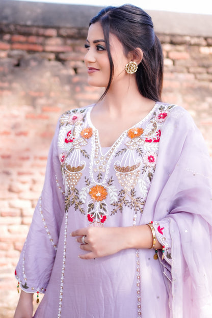 Pastel Purple Floral Embroidered Suit Z 368A