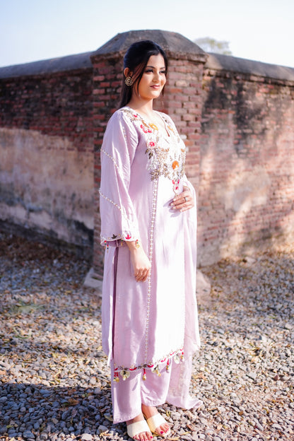 Pastel Purple Floral Embroidered Suit Z 368A